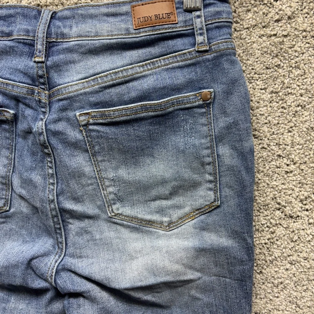 Judy Blue Flare Women's 9/29x31 Jeans Raw Frayed High Rise Light Wash Distressed